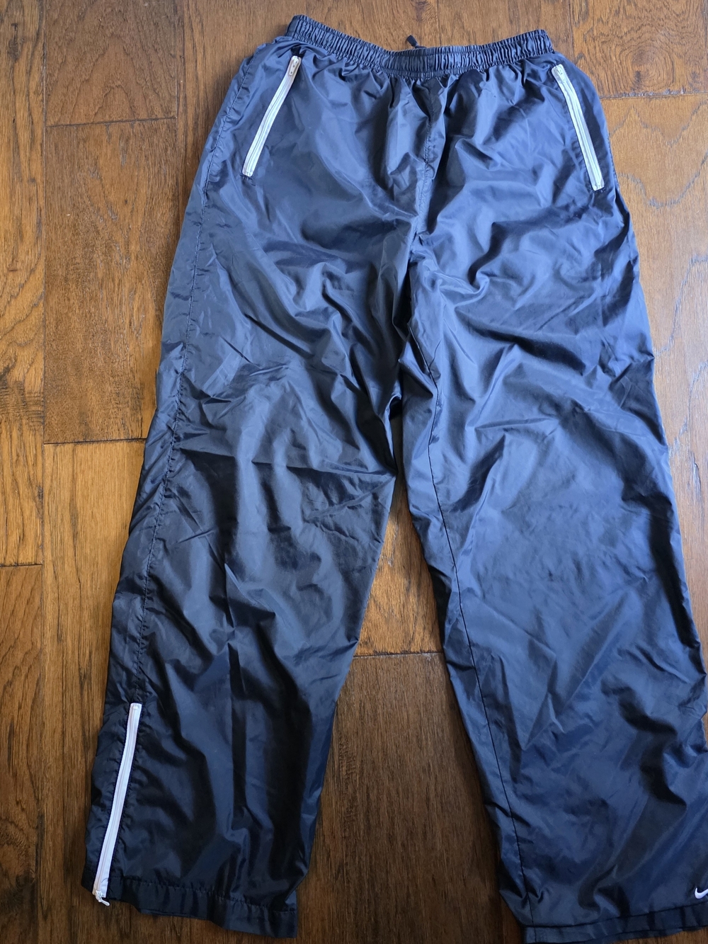 Vintage! 90s Nike Navy Nylon Track Pants Zip Ankles & Pockets -Youth L